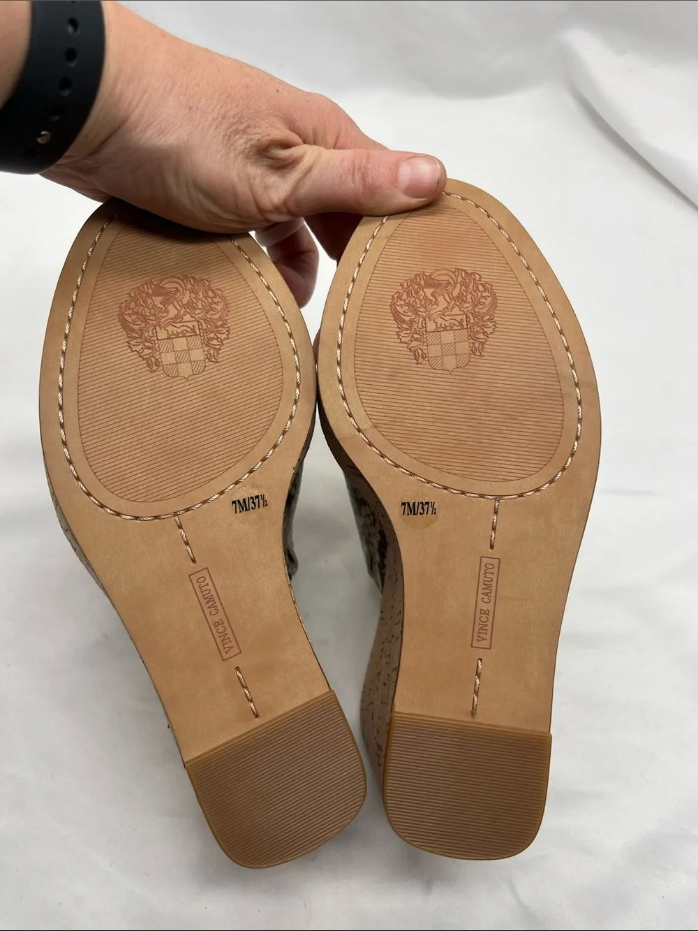 Vince Camuto Chaisen Platform Cork Leather Snakeskin Print Wedges